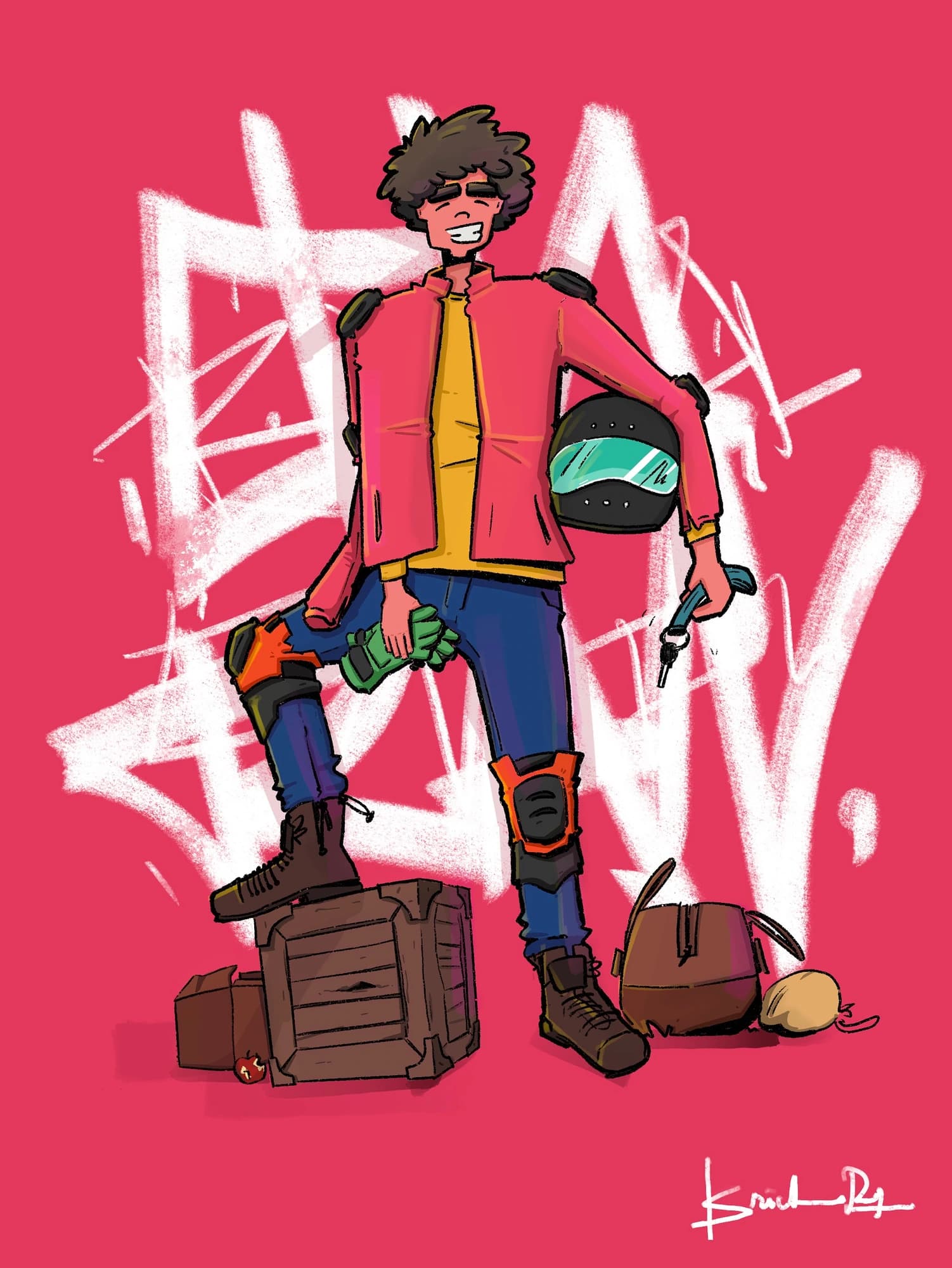 Character illustration on a pink background with large HAIR lettering